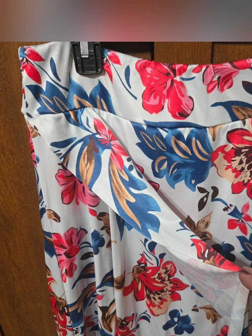 Floral High-Low Women's Skirt in Light Blue with Pink & Blue Blooms - Picture 2 of 4